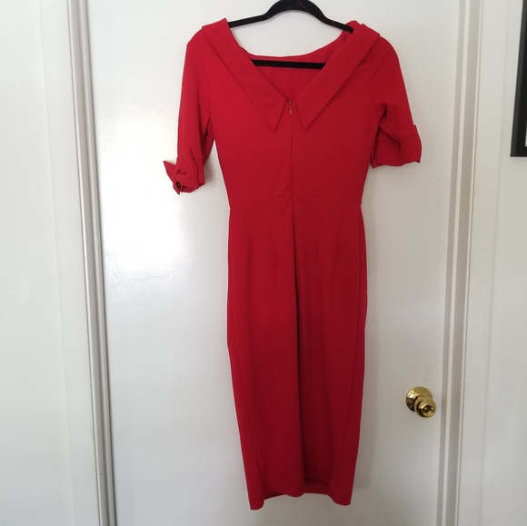 The Pretty Dress Company Kennedy Roll Neck Dress in Red - Picture 3 of 5